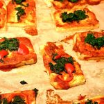 High-protein tofu pizza with vegetables and nutritional yeast